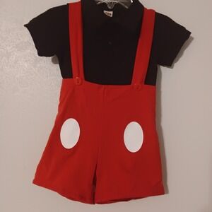 Unbranded Baby Outfit Mickey Mouse (2 piece) Red Suspenders Shorts/ Black...